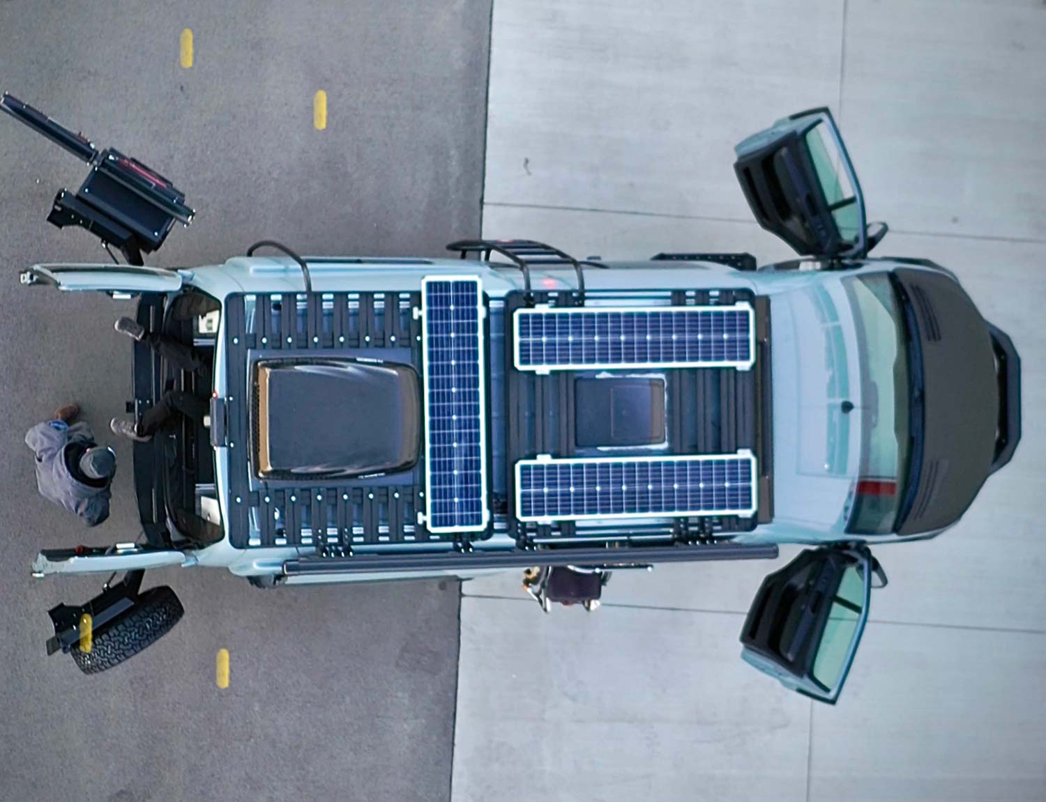 Top view of Antero van featuring solar panels